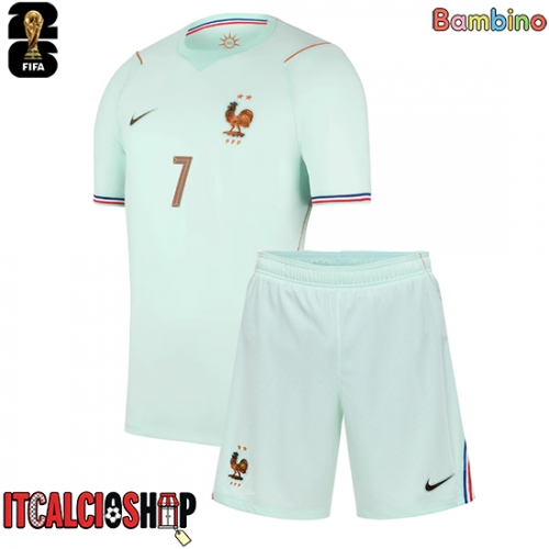 Francia Ousmane Dembele #7 Seconda Maglia Bambino Mondiali 2026 Manica Corta (+ Pantaloni corti)